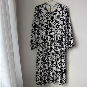 Compania Fantastica Floral Midi Dress in Black and White Lined Dressy Size M